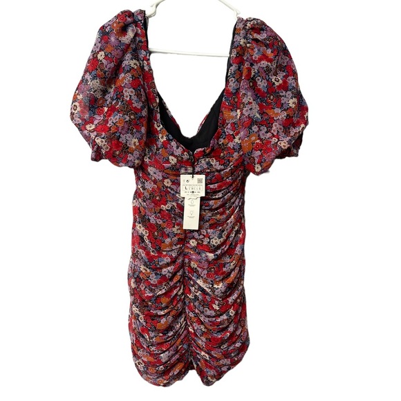 ZARA Metallic Sparkle Floral
Lined Shirred Ruched Mini Mod
Dress Size L - Picture 10 of 16